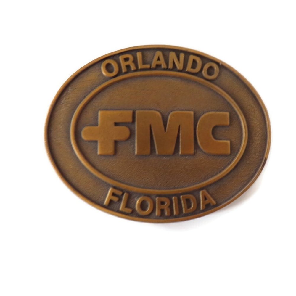 FMC Orlando Florida Brass Belt Buckle C+O Hit  2.22